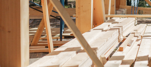 Stacked lumber and materials.
