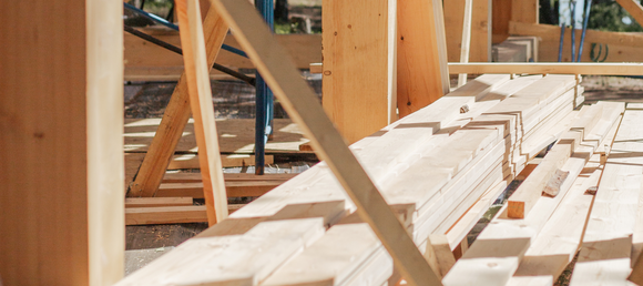 Stacked lumber and materials.