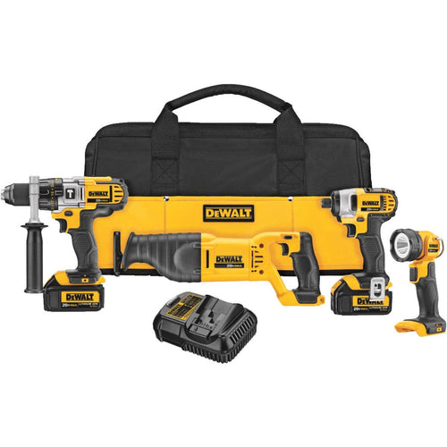 DeWalt 4-Tool 20V MAX XR Lithium-Ion Hammer Drill, Reciprocating Saw, Impact Driver & Work Light Cordless Tool Combo Kit