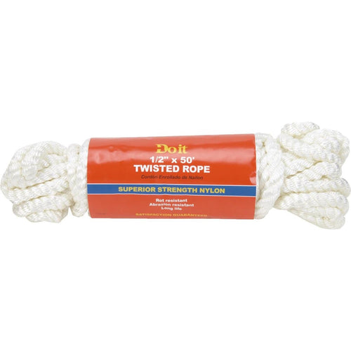 Do it 1/2 In. x 50 Ft. White Twisted Nylon Packaged Rope