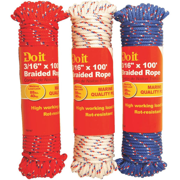 Do it 3/16 In. x 100 Ft. Assorted Colors Diamond Braided Polypropylene Packaged Rope