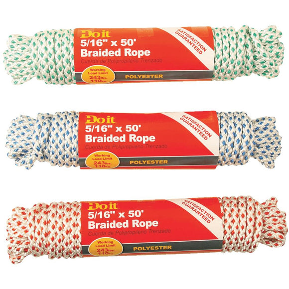 Do it 5/16 In. x 50 Ft. Assorted Colors Diamond Braided Polyester Packaged Rope