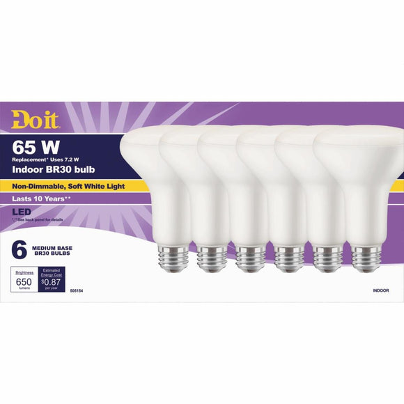 Do it 65W Equivalent Soft White BR30 Medium LED Floodlight Light Bulb, Title 20 (6-Pack)
