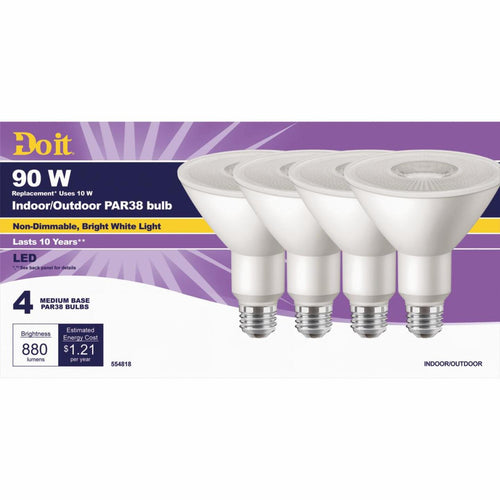 Do it 90W Equivalent Bright White PAR38 Medium LED Floodlight Light Bulb, Title 20 (4-Pack)