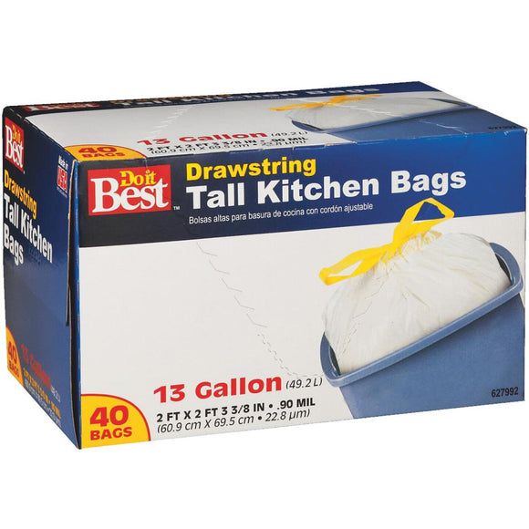 Do it Best 13 Gal. Tall Kitchen White Trash Bag (40-Count)