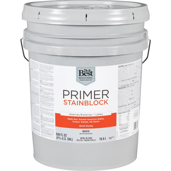 Do it Best Latex Interior/Exterior Stain Blocking Primer, White, 5 Gal.