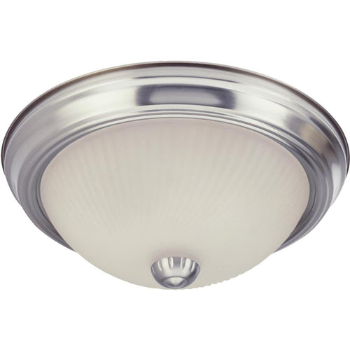 Home Impressions 13 In. Brushed Nickel Incandescent Flush Mount Ceiling Light Fixture with Frosted Swirl Glass