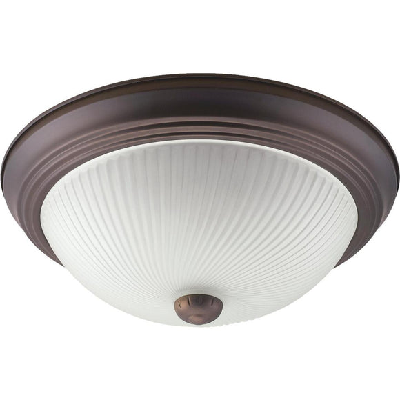 Home Impressions 13 In. Oil Rubbed Bronze Incandescent Flush Mount Ceiling Light Fixture with Frosted Swirl Glass