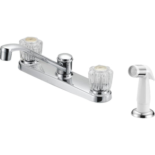Home Impressions Dual Handle Double Acrylic Knob Kitchen Faucet with Side Spray, Chrome