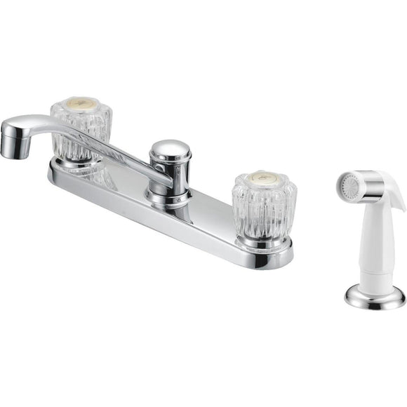 Home Impressions Dual Handle Double Acrylic Knob Kitchen Faucet with Side Spray, Chrome