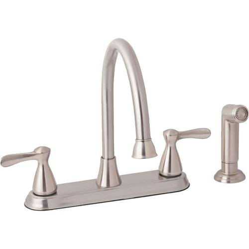 Home Impressions Dual Handle Traditional Lever Kitchen Faucet Side Spray, Brushed Nickel