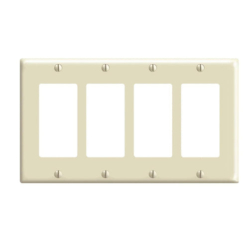 Leviton Decora 4-Gang Smooth Plastic Rocker Decorator Wall Plate, Ivory