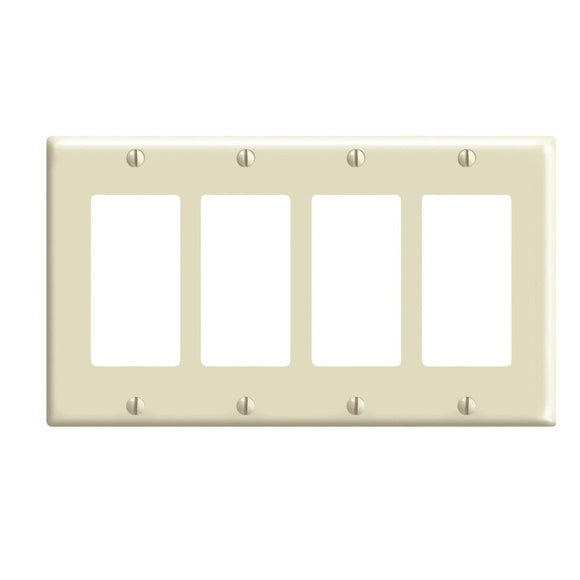 Leviton Decora 4-Gang Smooth Plastic Rocker Decorator Wall Plate, Ivory