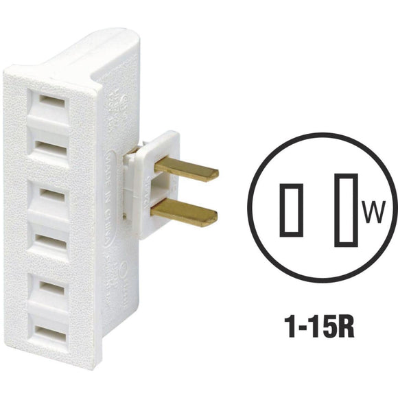 Leviton White 15A 3-Outlet Swivel Tap