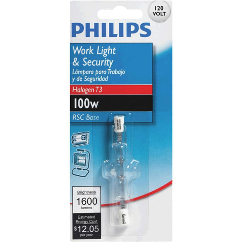 Philips 100W 120V Clear RSC Base T3 Halogen Work Light Bulb