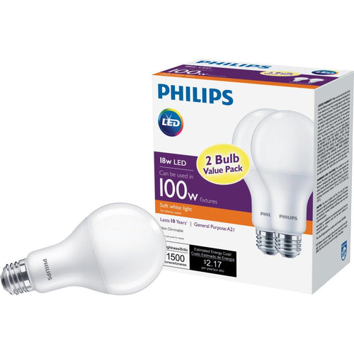 Philips 100W Equivalent Soft White A21 Medium LED Light Bulb (2-Pack)