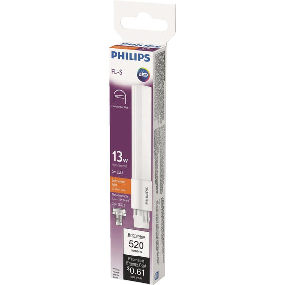 Philips 13W Equivalent 6.6 In. Soft White PL-S GX23 Base LED Tube Light Bulb