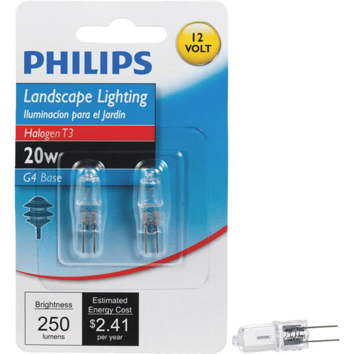 Philips 20W 12V Clear G4 Base T3 Halogen Landscape & Cabinet Light Bulb (2-Pack)