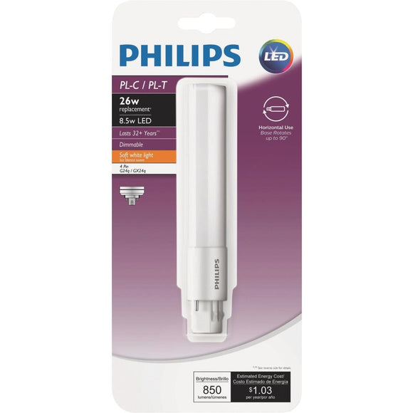 Philips 26W Equivalent Soft White PL-C/T 4-Pin Horizontal Orientation LED Tube Light Bulb