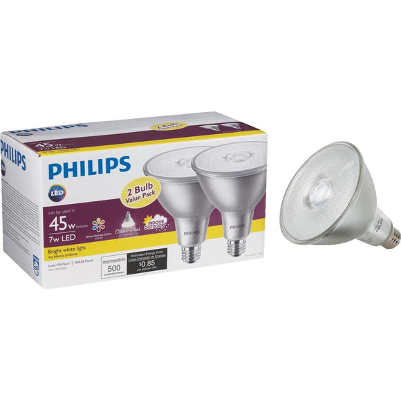 Philips 45W Equivalent Bright White PAR38 Medium Indoor/Outdoor LED Floodlight Light Bulb (2-Pack)