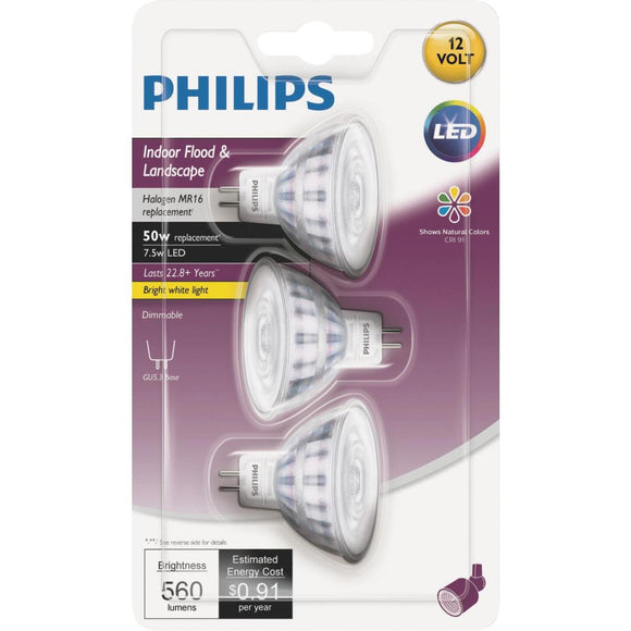 Philips Classic Glass 50W Equivalent Bright White MR16 GU5.3 LED Floodlight Light Bulb (3-Pack)