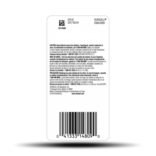 Duracell 384/392 Silver Oxide Button Battery