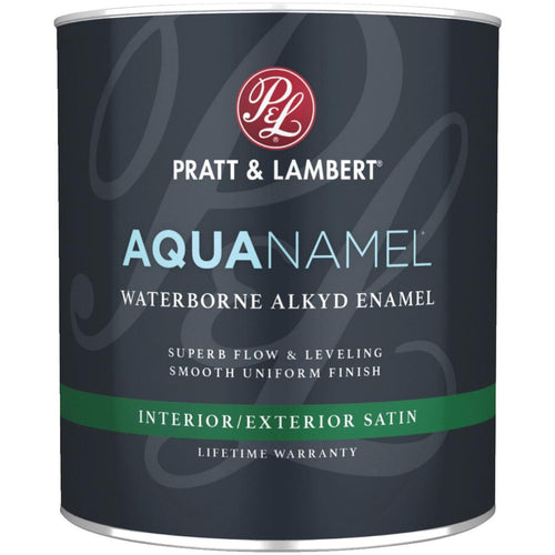 Pratt & Lambert Aquanamel Waterborne Alkyd Satin Interior/Exterior Enamel, Bright White Base, 1 Qt.