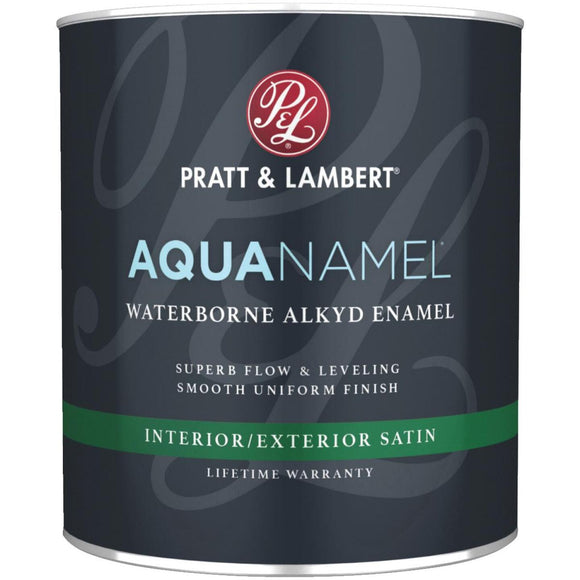 Pratt & Lambert Aquanamel Waterborne Alkyd Satin Interior/Exterior Enamel, Bright White Base, 1 Qt.