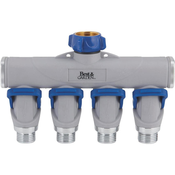 Best Garden Aluminum 4-Way Connector Hose Shutoff Manifold