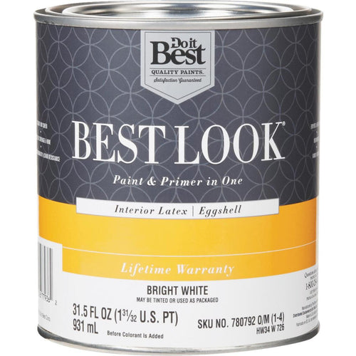 Best Look Latex Paint & Primer In One Eggshell Interior Wall Paint, Bright White, 1 Qt.