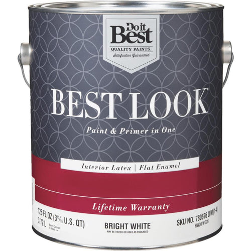 Best Look Latex Paint & Primer In One Flat Enamel Interior Wall Paint, Bright White, 1 Gal.