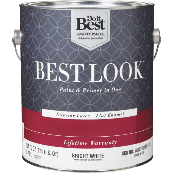 Best Look Latex Paint & Primer In One Flat Enamel Interior Wall Paint, Bright White, 1 Gal.