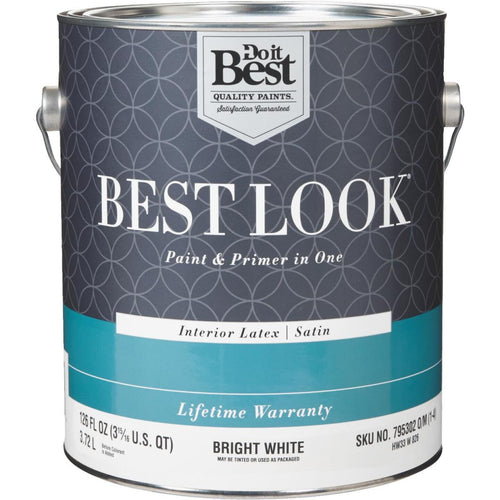 Best Look Latex Paint & Primer In One Satin Interior Wall Paint, Bright White, 1 Gal.